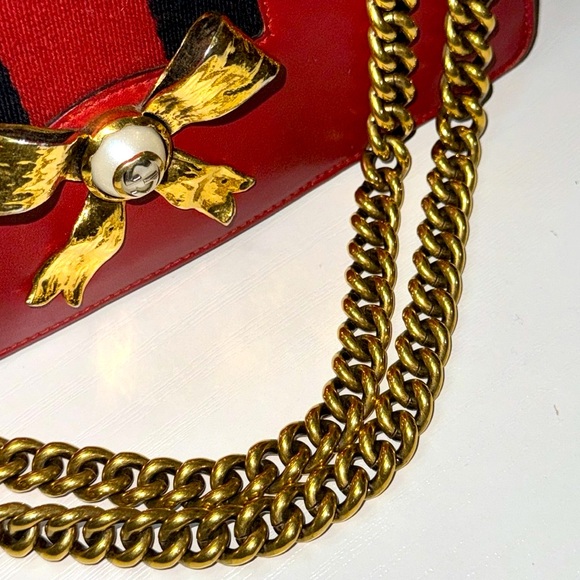 Authentic limited Edition GUCCI Red Leather Web Peony Eye Chain Shoulder Bag - Picture 14 of 17